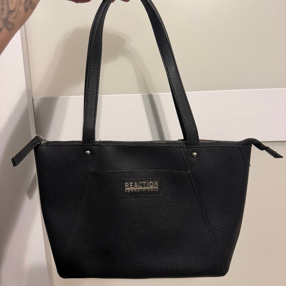 Kenneth Cole Reaction Black Pebbled Faux Leather Tote